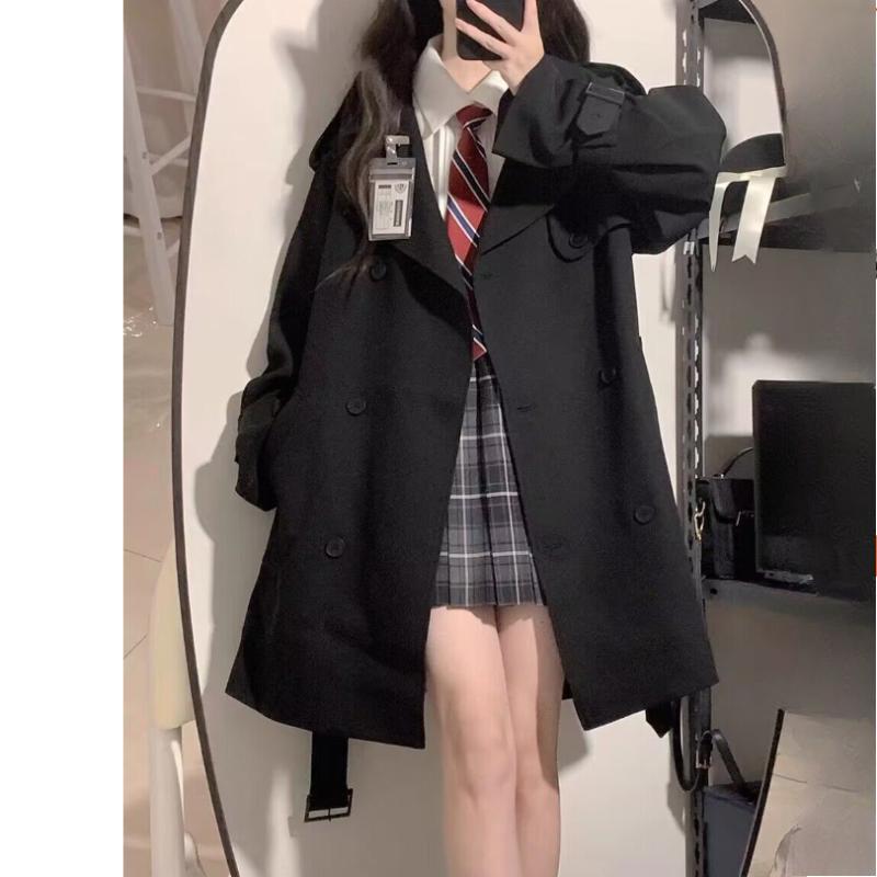 Women's Fashion Classic Slim-Waist Windbreaker Jacket - Simple Loose Casual Solid Color with Double Breasted and Chic Sleeves