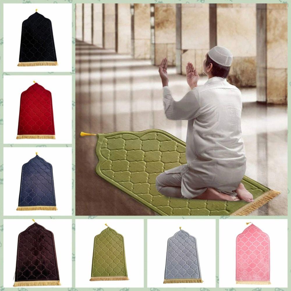Flannel Muslim Prayer Mat with Tassels Praying Floor Pad Worship Kneel Carpet Living Room