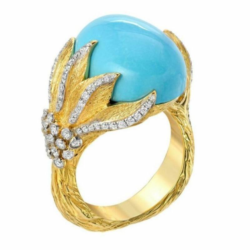 Vintage Inlaid Blue Stone CZ Claw Women's Ring Creativity Gold Color Hand Carving Daily Wear Party Jewelry Anniversary Gift