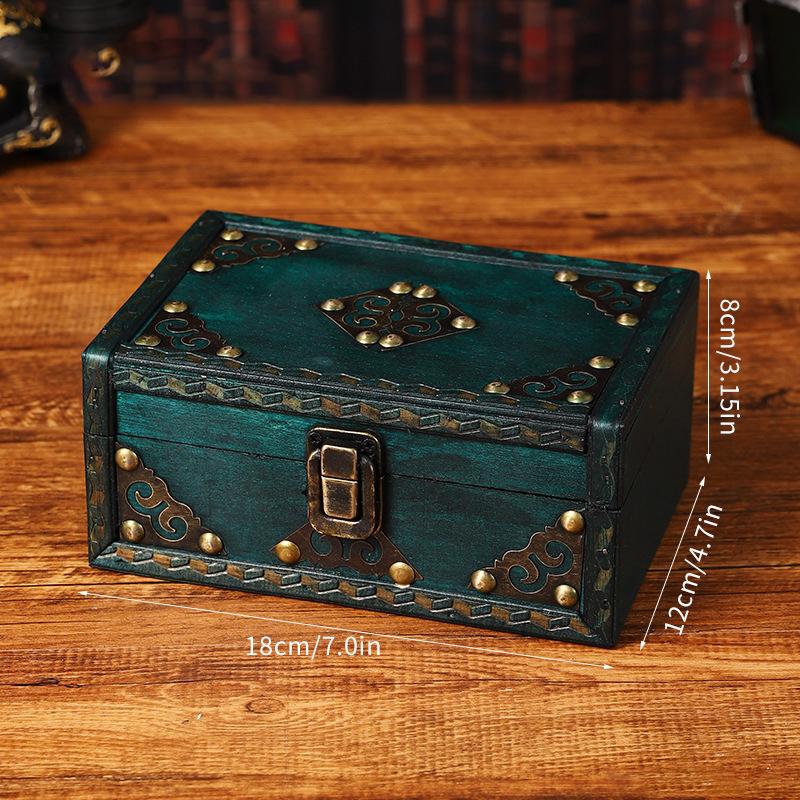 Retro Wooden Treasure Chest Vintage Lock Home Trinket Jewelry Storage Box For Photography Props Halloween Xma Party Decoration