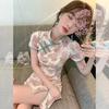 Summer New Chinese-style Improved Version of Cheongsam Floral Dress Women's Pure Desire Sexy Slim and Thin Hip-wrapped Short Skirt