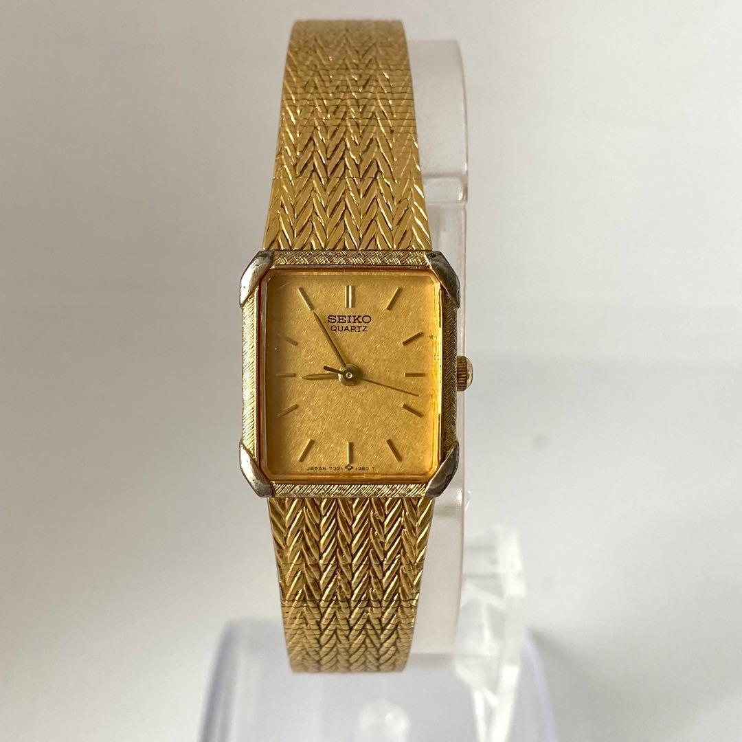 Used Working Vintage SEIKO Watch Square Gold Mesh Belt