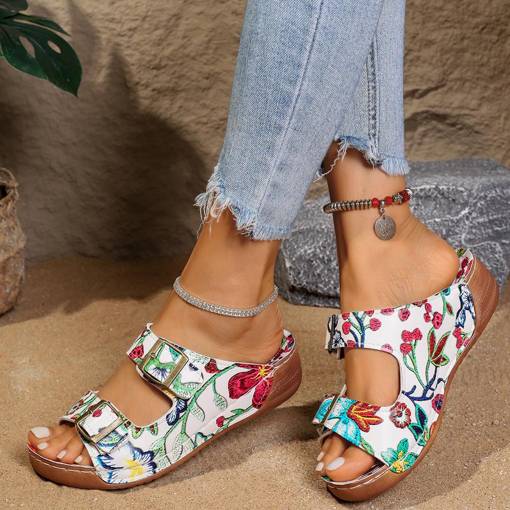 Mode Damen Hausschuhe Orthopädische Keilabsatz Sandalen Sommer Neue Mode Schnallenschuhe für Damen Lässige Strandhausschuhe Home Slides Damen