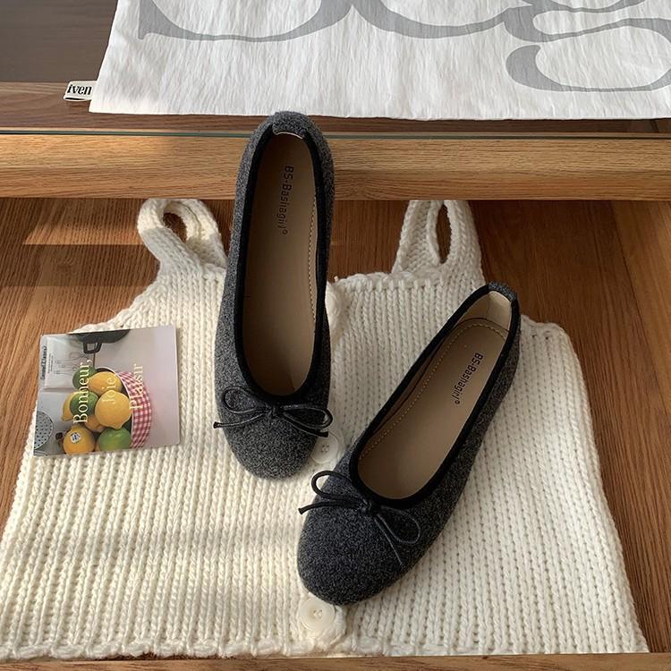 Soft-soled fairy style ballet single shoes 2025 autumn new French bow light mouth retro color matching grandma Doudou shoes