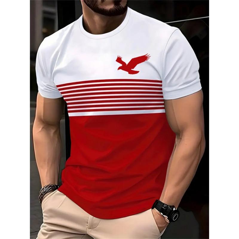 

Men s Retro Round Neck Short Sleeve Polyester T-Shirt with 3D Eagle Print 6XL