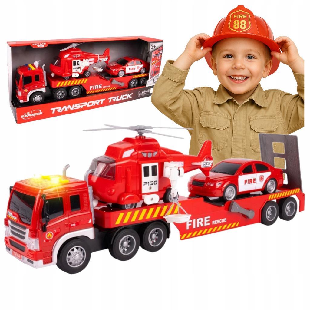 [PACZB] Motorized Fire Truck + Helicopter Car LED Sound Z2365