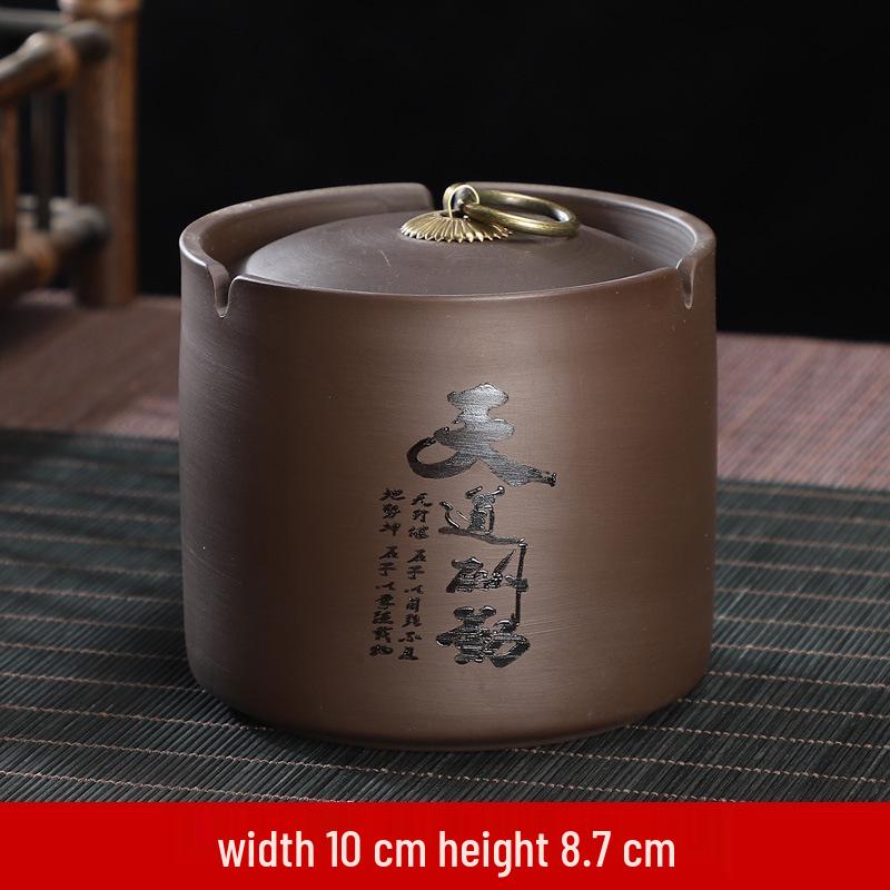 Zisha Ceramic Ashtray with Lid: Medium, Fly-Proof, Retro Home & Office Decor for Extinguishing Cigarettes.