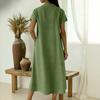 Robe décontractée pour femme à col en V, manches courtes, longueur moyenne, coupe ample, avec de grandes poches