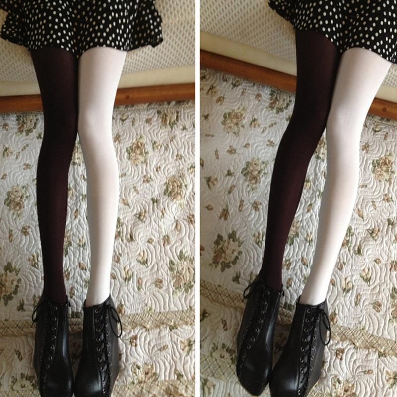 Two-Toned Tights Women Opaque Tights Footed Leggings High Waist Thigh High Stocking Christmas Party Cosplay Costume