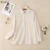 ZANZEA Women Turn Down Collar Loose Casual Long Sleeve Zipper Blouse