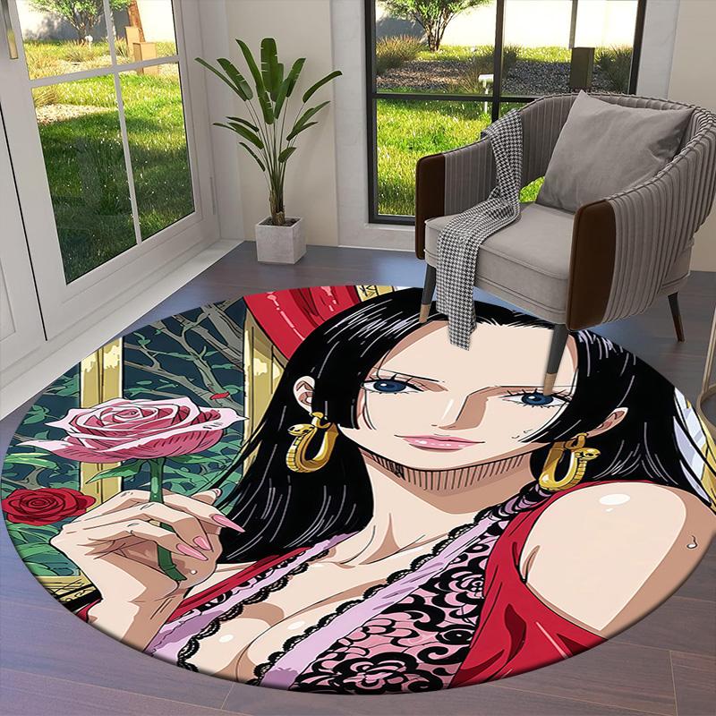 Anime One Piece Cartoon Round Area Rug Carpet Rug For Living Room Bedroom Sofa Playroom Decor Nonslip Floor Mat