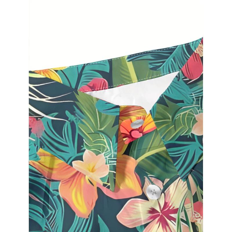2026 New Women's Fashion Trendy Simple and Casual Hawaiian Floral and Botanical Print Short-Sleeve Shirt