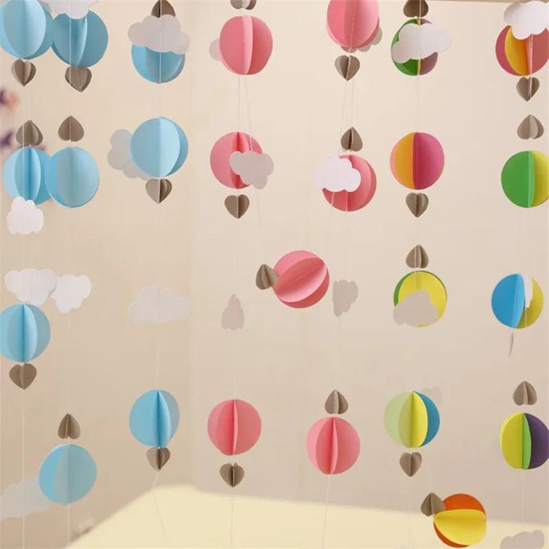 3D Hot Air Balloon Love Heart Clouds Paper String Room Wall Background Hanging Banner Birthday Baby Shower Party Decorations