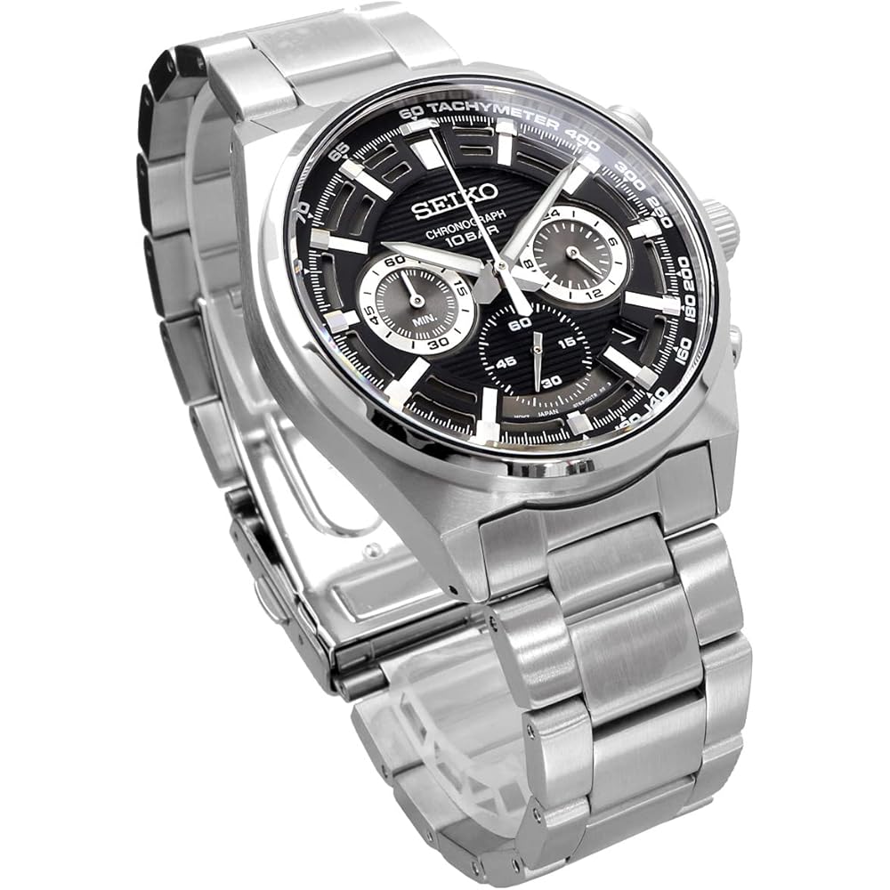 Seiko Chronograph Quartz Men's Watch SSB397P1 Black Dial Silver Stainless Steel 100m Water Resistant