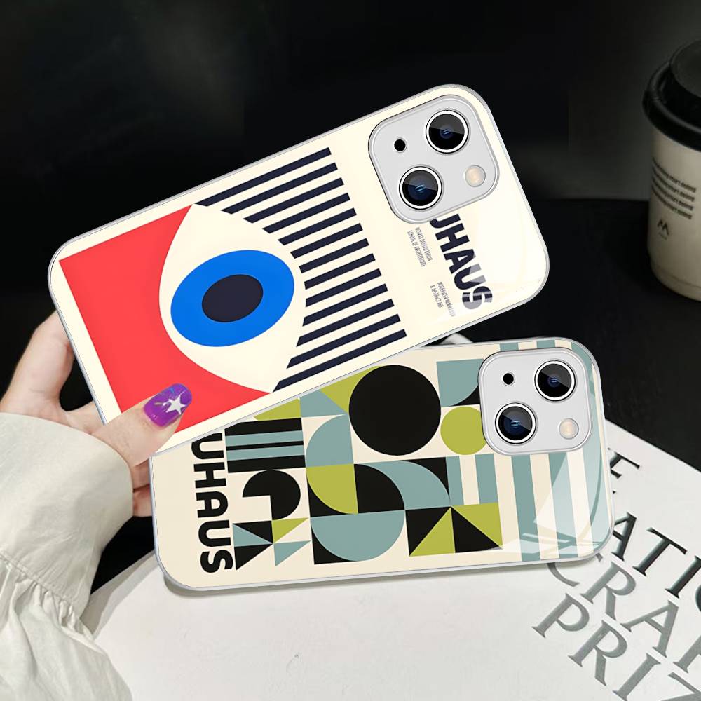 Abstract B-Bauhaus Geometric Art For IPhone 14 13 12 Mini 11 Pro XS Max X XR 14 Plus Tempered Glass Cover