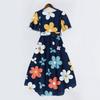 Women's Summer Floral Printed Casual Wrap V Neck Ruffled Hood Short Sleeves Belt A-Line Ruffle Hem Midi Sundress