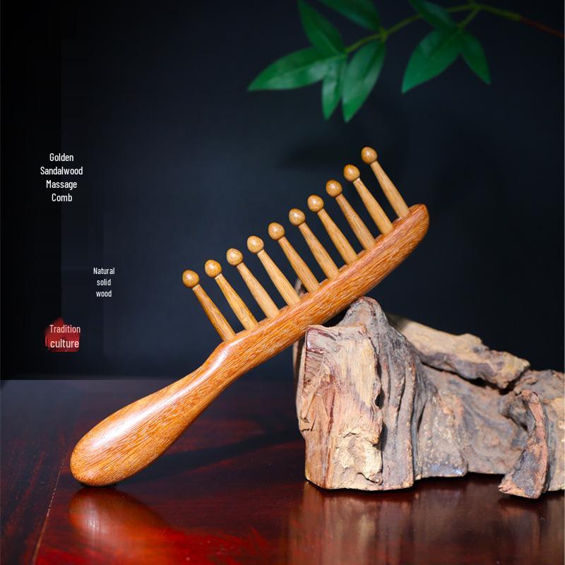 

Sandalwood Bamboo Meridian Massage Comb – Portable, Fluffy, Wide-Tooth Design for Long Hair Golden Sandalwood Massage Comb