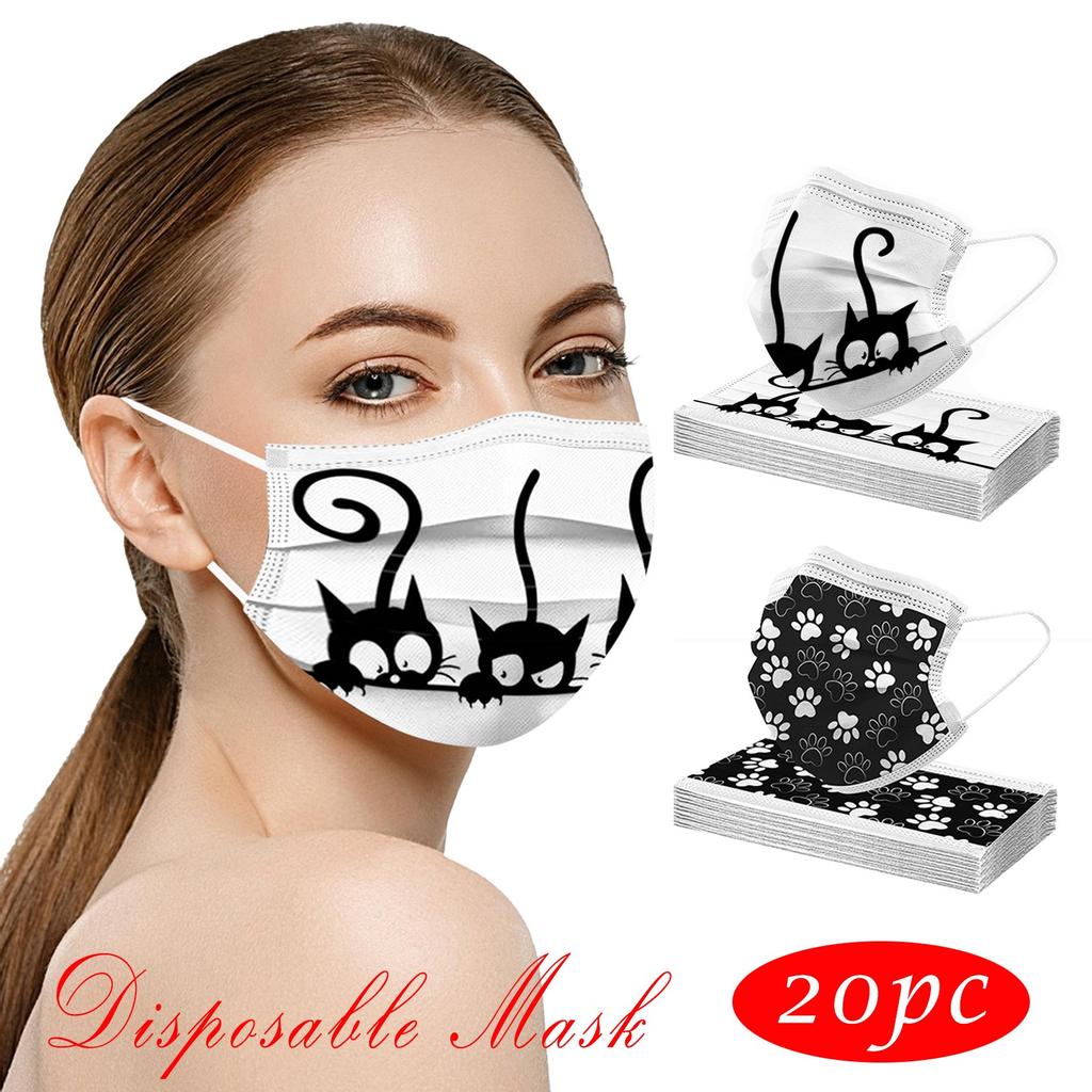 20PCS Adults Multi Funny Prints Breathable 3 -Layer Disposable Mask