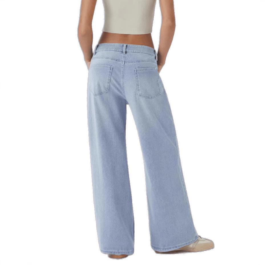 Retro gewaschene Mehrprozess-Jeans für Damen mit weitem Bein - Lockerer Schnitt