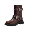 2025 Autumn and Winter New Breathable Pile Western Boots Medium Tube Retro Square Head Knight Boots Belt Buckle Martin Boots Short Boots