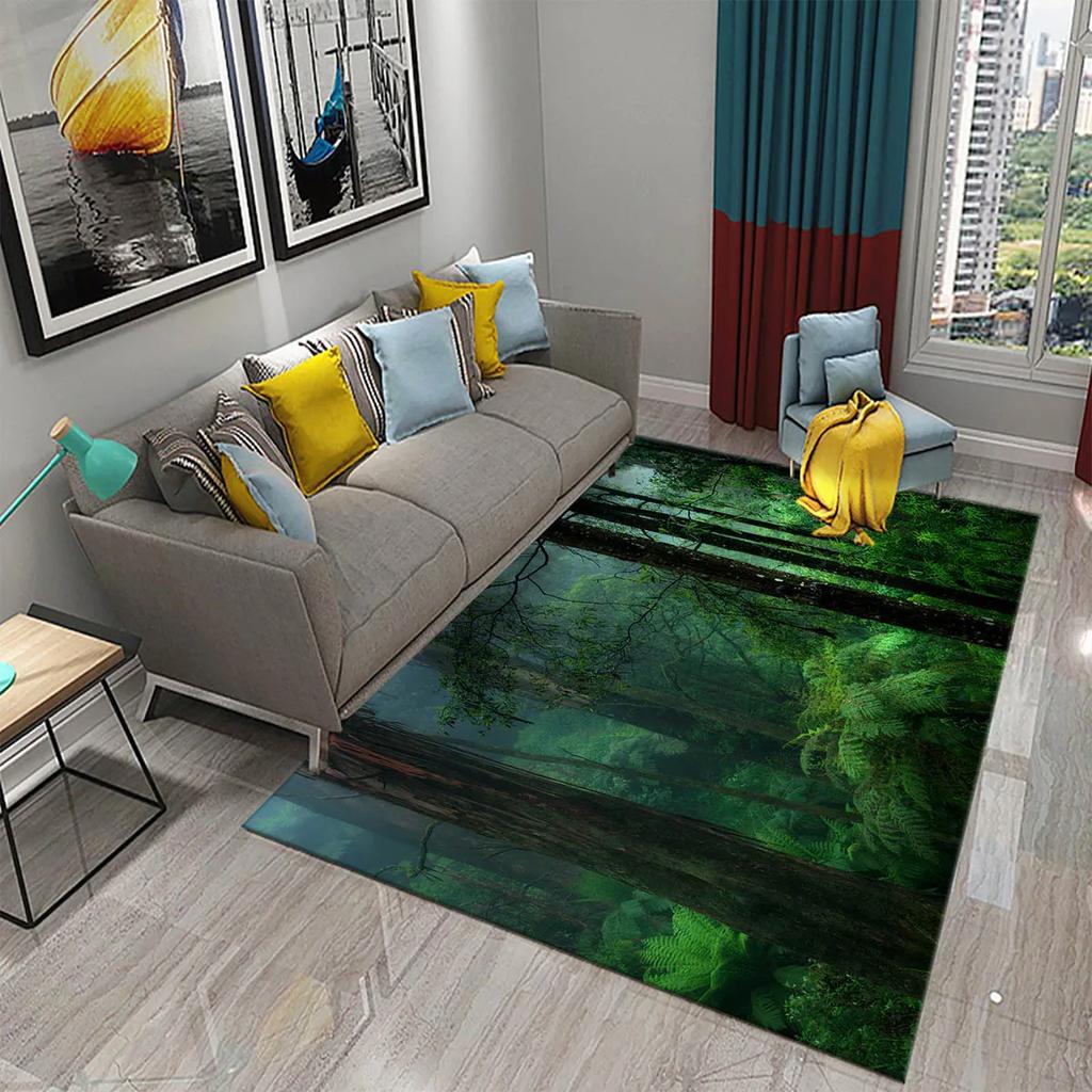Tapete Florestal Tapete Paisagem Natural Grama Verde Retângulo Tapetes de Área para Adultos Tapetes de Yoga Decoração de Quarto Sala de Estar Tapete de Porta Macio
