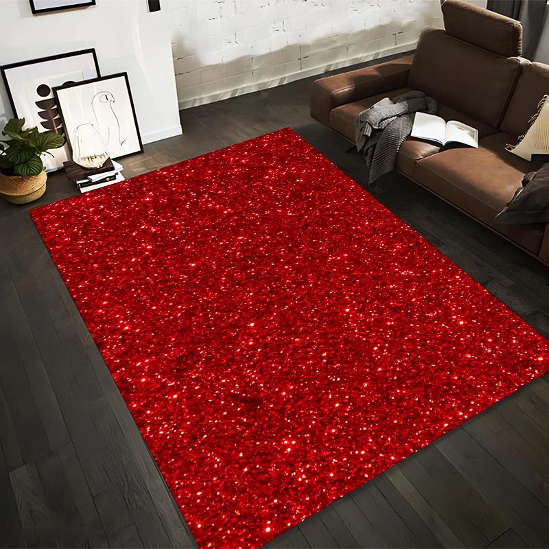 Sparkling Red Glitter Design Rug Non-slip rug suitable for living room and bedroom sofas