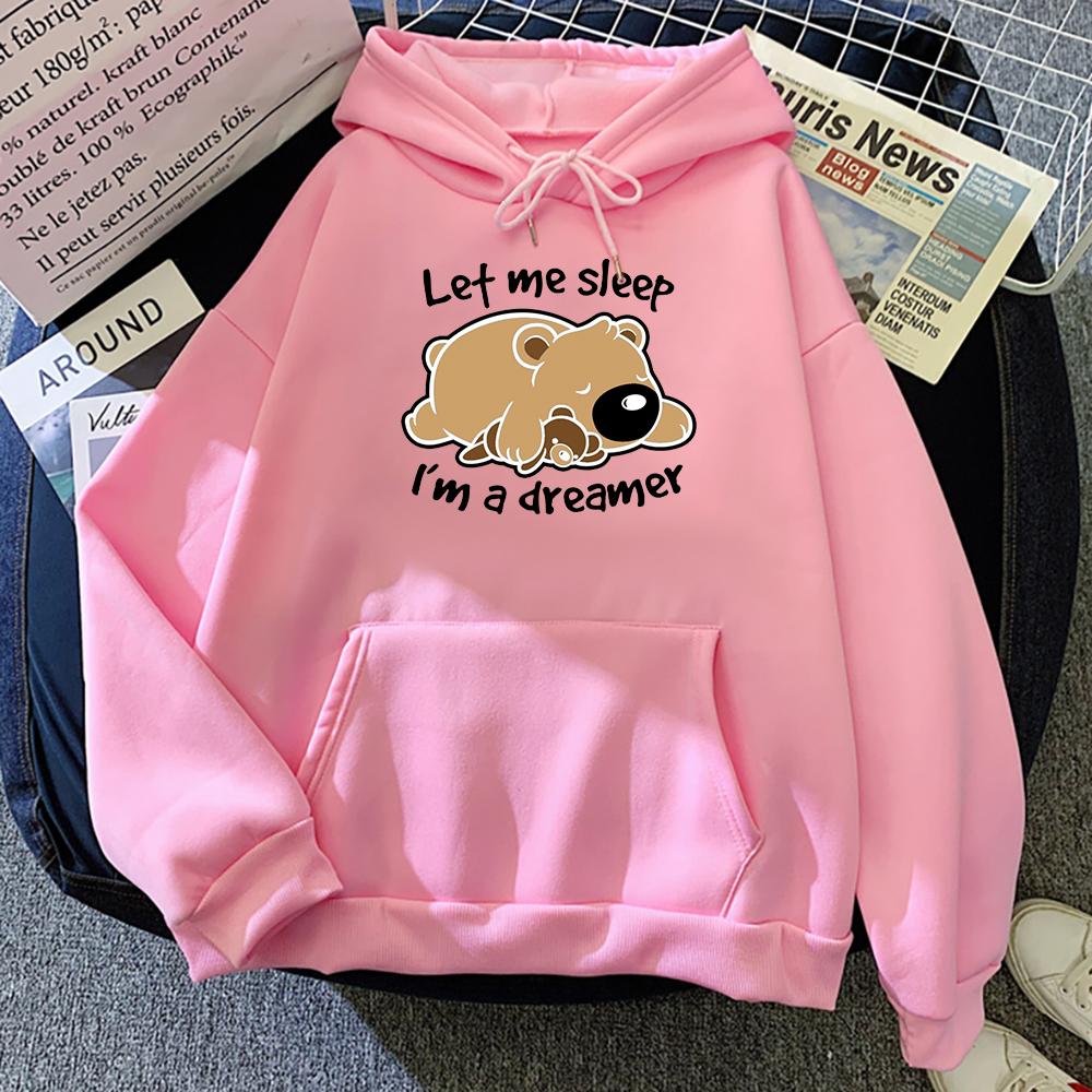 Hoodies Let Me Sleep Dreamer Bear Prints Women Hoody All-Match Pocket Loose Y2K Sportswear Casual Autumn Female Hoodie