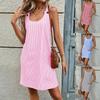 New Striped Summer Crew Neck Button Strap Pocket Casual Dress