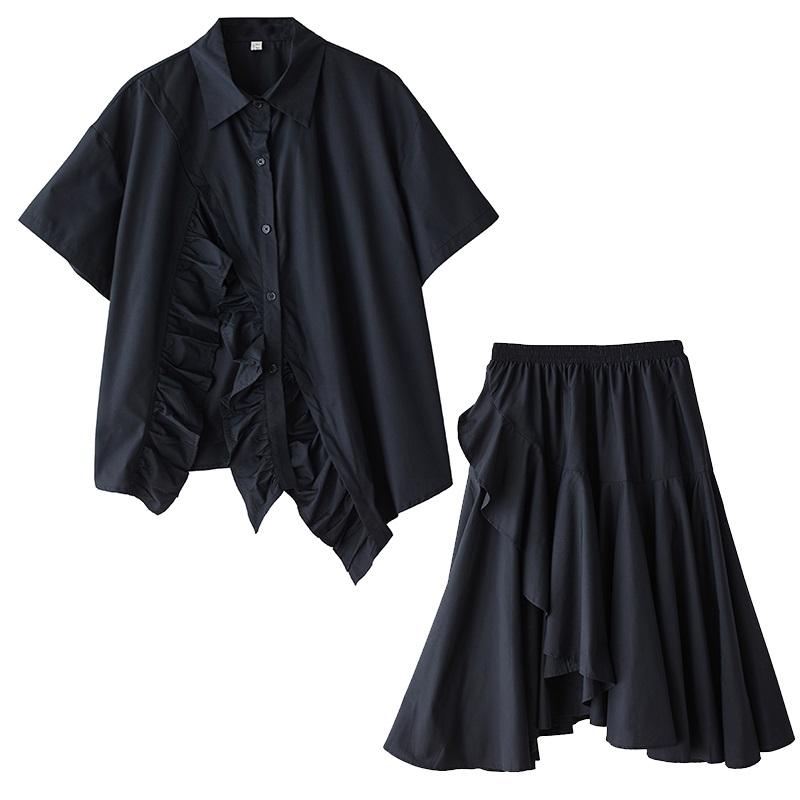 Conjunto informal de verano vintage extragrande de 2 dos piezas camisas holgadas para tops holgados vintage blusas para mujer camisa de botones ropa falda