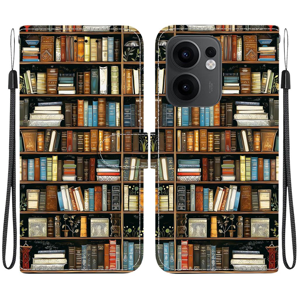 Handmade PU Leather Flip Case for Oppo Reno13 F/Reno13 F 4G Anti-Slip Shockproof Cover with Wrist Strap & Heart/Rose Cat Designs