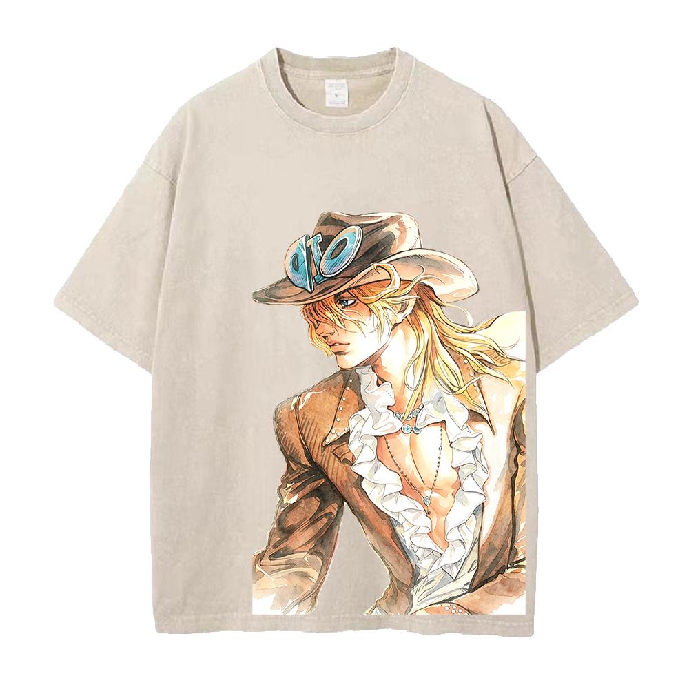 Manga JoJo's Bizarre Adventure Diego Brando Printed Tee Men Women Clothing Washed Cotton T-shirt Casual T Shirt Harajuku Tshirt
