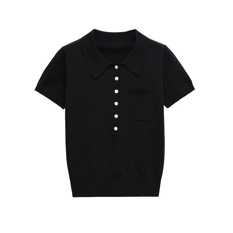 Kaslead New Arrival Women's Fashion Style Stylish Simple and Versatile Blended Thin Needle Polo Shirt 9598047