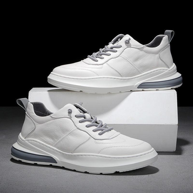 

Мужские повседневные кроссовки из натуральной кожи белого цвета в корейском стиле - дезодорирующие, на толстой подошве, из мягкой кожи, модные, доступны в белом и черном цветах Size 39 (runs small, order one size up) белый