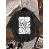 Vintage Gothic Rose Print T-Shirt Unisex Washed Crew Neck Casual Oversized Tee Y2K Streetwear Short Sleeve