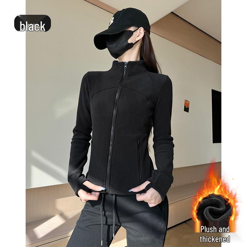 

Women s Slim-Fit Fleece Windbreaker Jacket - Autumn 2025 Stand-Up Collar Yoga Wear M (95-110 lbs) Waist-accentuating/Cardigan