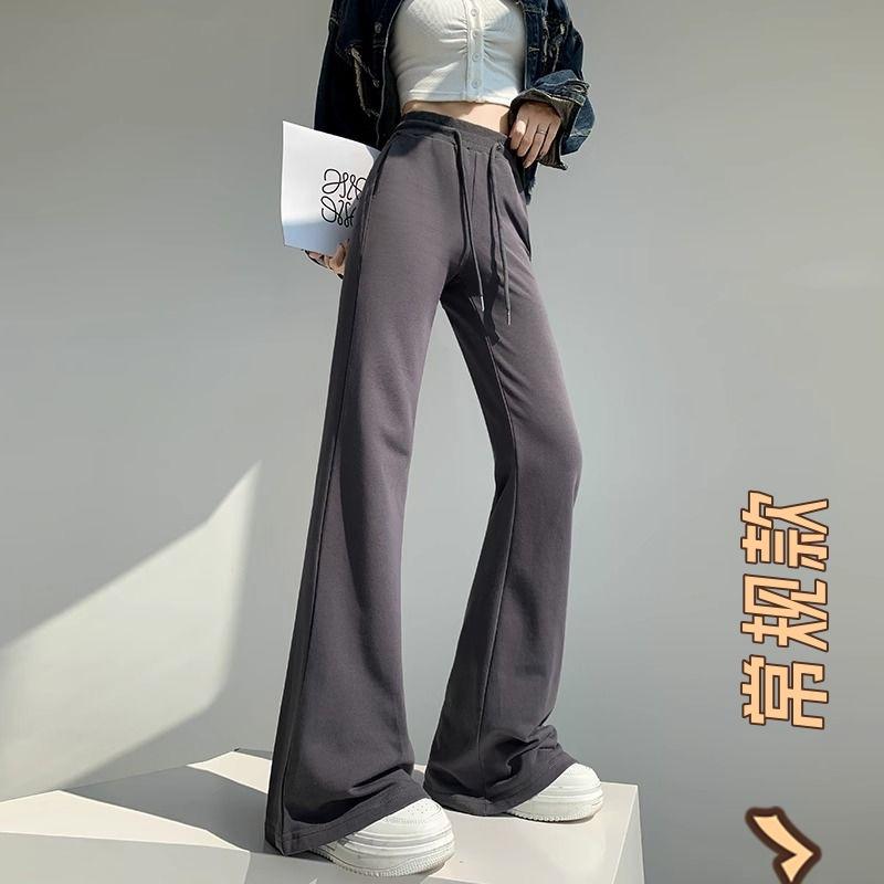 Grey micro-flared pants women's spring new high-waisted and thin casual sweatpants drape straight wide-leg sweatpants