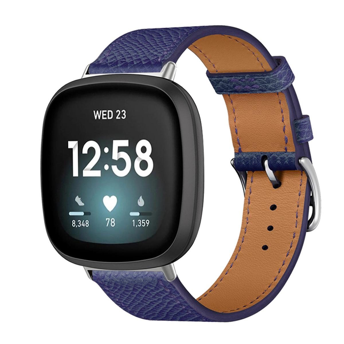 Lederarmband für Fitbit Versa 4 3 2 1 Versa Lite Smartwatch Armband Ersatzarmband für fitbit Sense/sense 2 Uhrenarmband For Fibit Sense 2 indigo-farbstoff
