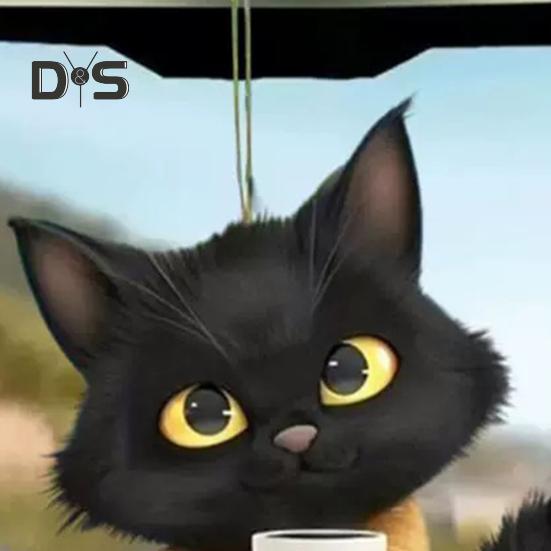 Akryl Katt Hänge med Snodd Liten Svart Katt Bilhänge Multifunktionell Bilspegel Fönster Väskor Nycklar Hängande Dekoration