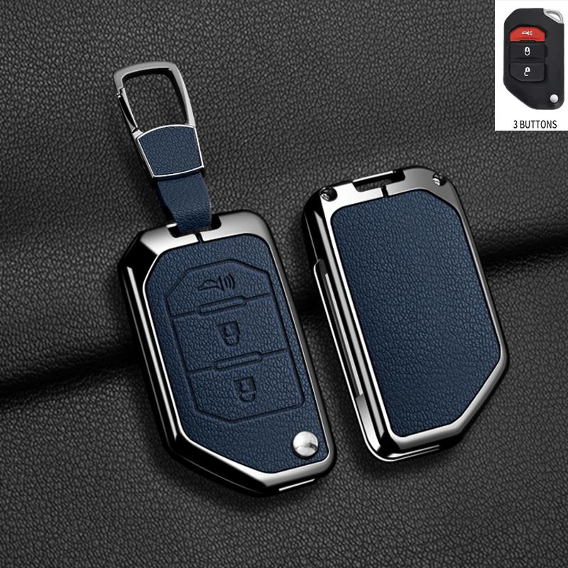 Zinc Alloy Leather Car Key Case Cover for Jeep Wrangler JL JLU Rubicon Gladiator JT Sahara JLU 2018 2019 2020 2021 2022 2023