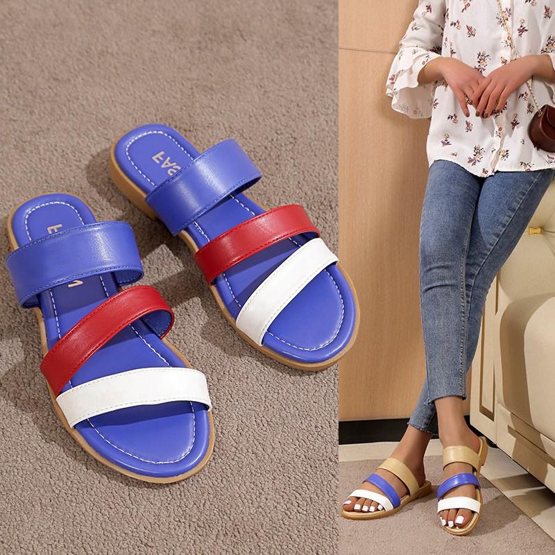 

Большой размер крутые тапочки женские на плоской подошве повседневные уличные тапочки сандалии Тапочки 43 синий