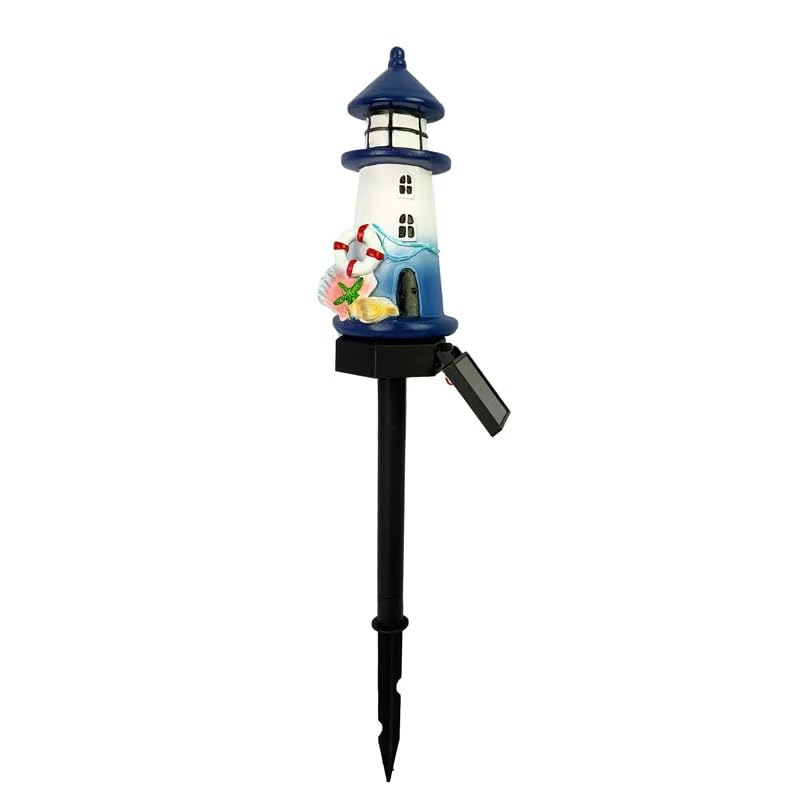 YZYOE Solar Blue and White Lighthouse Atmosphere Garden Decorative Resin Cute House Landscaping Wireless Dusk to Dawn LED Light with Light, Light,