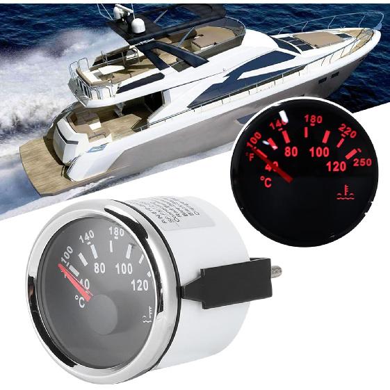Water Temperature Gauge, 52mm/2in Marine Engine Water Temperature Gauge 40-120 ℃ Indicating Range IP67 Water Temp Meter Instrument Tool for Boat RV