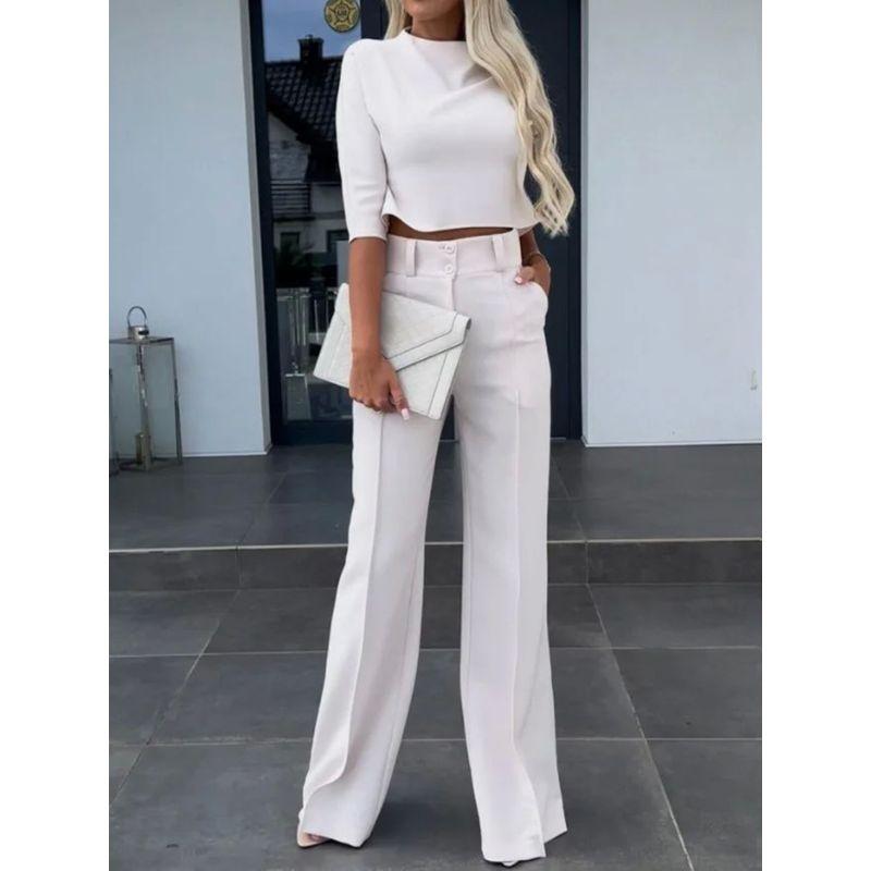 Crop Cropped Top Wide-Leg Pant Suit Crop-Top Short Top Loose Pants Two-piece Set