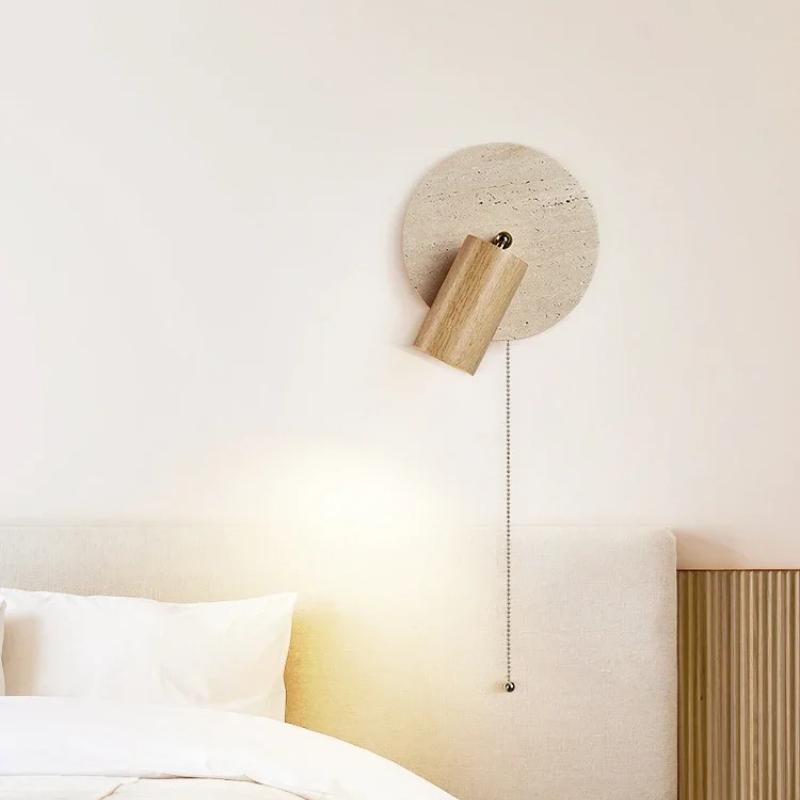 Modern New LED Natural Stone Wood Wall Lamp with Zipper Switch Living Room Study Bedroom Bedside Reading Lighting