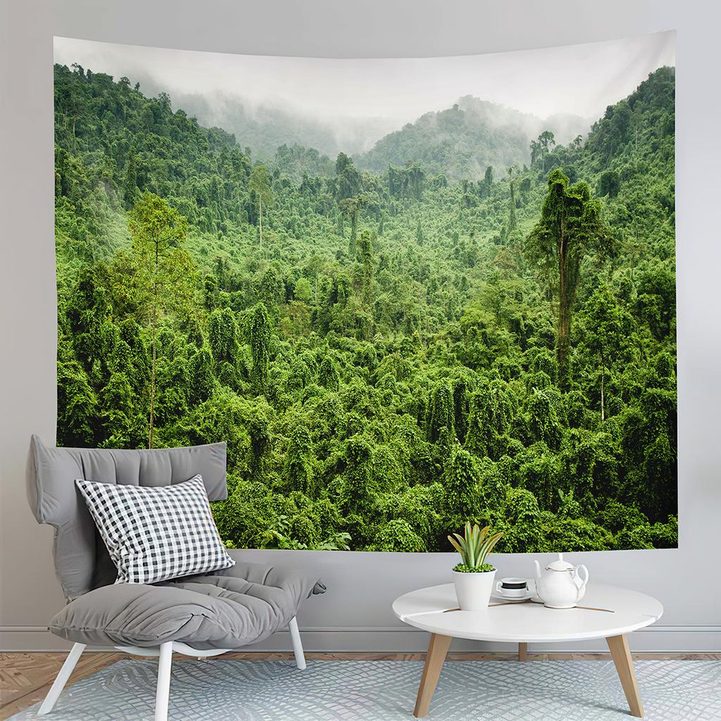 Jungle Tapestry Natural Foggy Forest Tapestry Mountain Forest Tapestry Art Wall Hanging Home Living Room Bedroom Dorm Tapestries