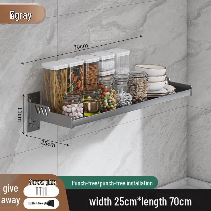 Wall-Mounted Kitchen Spice Rack: No-Punch, Moisture-Proof, Durable Microwave Oven Storage Shelf.