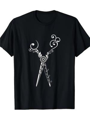 Hairdresser & Stylist T-Shirt - Scissors & Floral Graphic Print, 100% Soft Breathable, Lightweight S