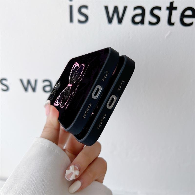Butterfly Love Black Phone Case for iPhone 11 15 16 Pro Max Case Coque 14 Plus 13 Pro 12 11 XS 16 8 SE 2020 15Pro TPU Soft Cover