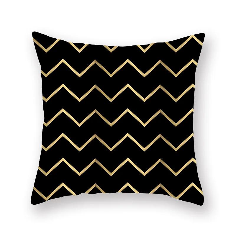 Decorative Throw Pillows Case Polyester Black Gold Geoetric Wave Cushion Cover For Sofa Home Car Bedroom 45X45Cm