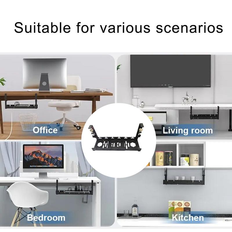 Under Desk Cable Management Tray Retractable Wire Organizer Tray No Drill Wire Management Rack Sturdy Computer Cord Organizer